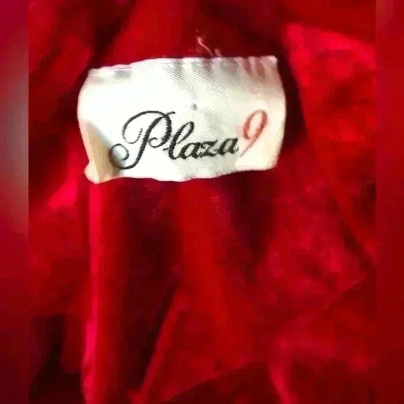 VTG PLAZA 9 RED VELVET WHITE LACE HOUSECOAT BEST FITS L-XL - Picture 7 of 7